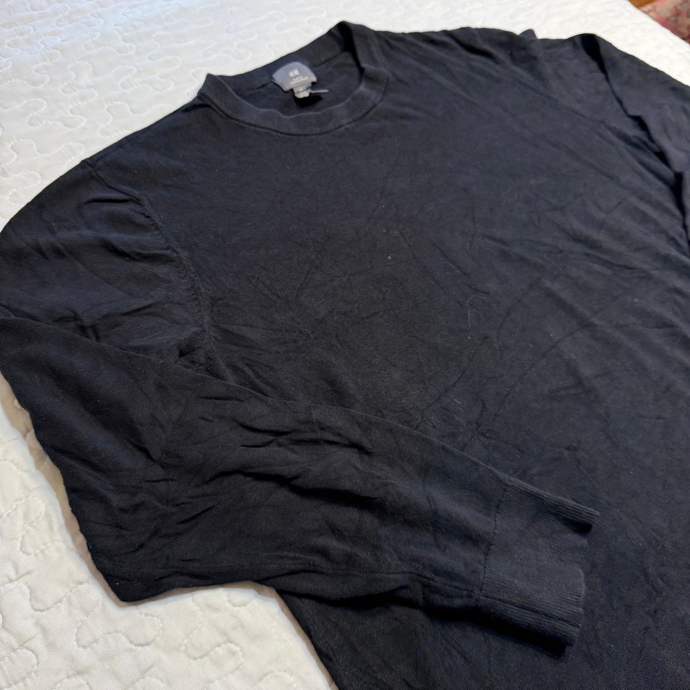 Men XL Sweater Black Slim Fit Crew Neck Knit OFFICE BASIC LAYERING WORK NORMCORE